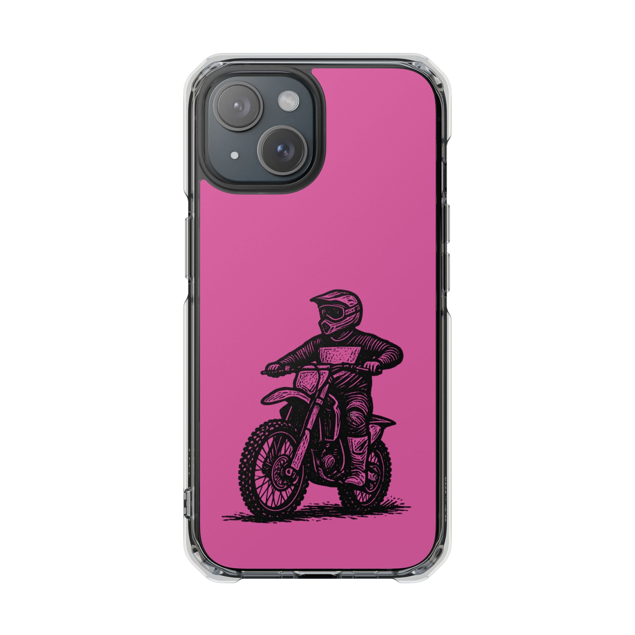 Linocut Dirt Bike Phone Case — Magnetic Clear Impact Case