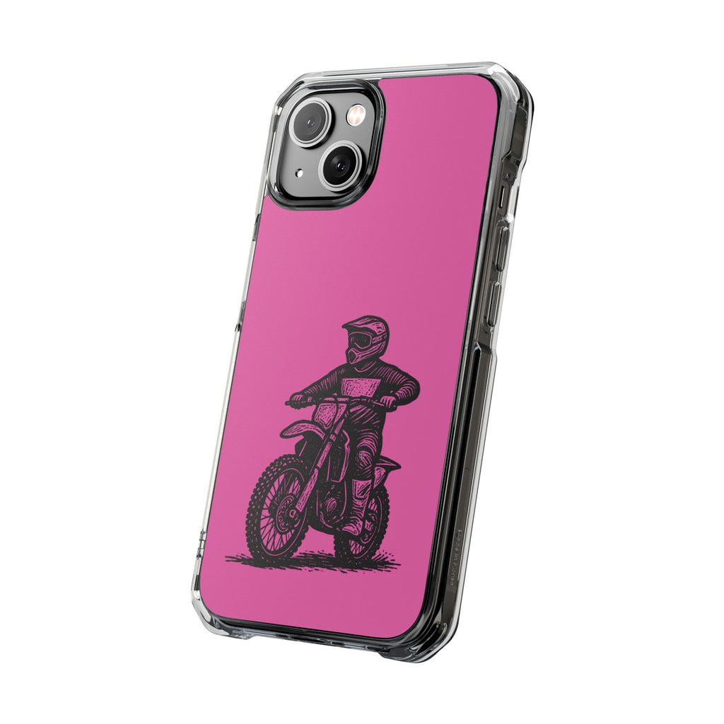 Linocut Dirt Bike Phone Case — Magnetic Clear Impact Case