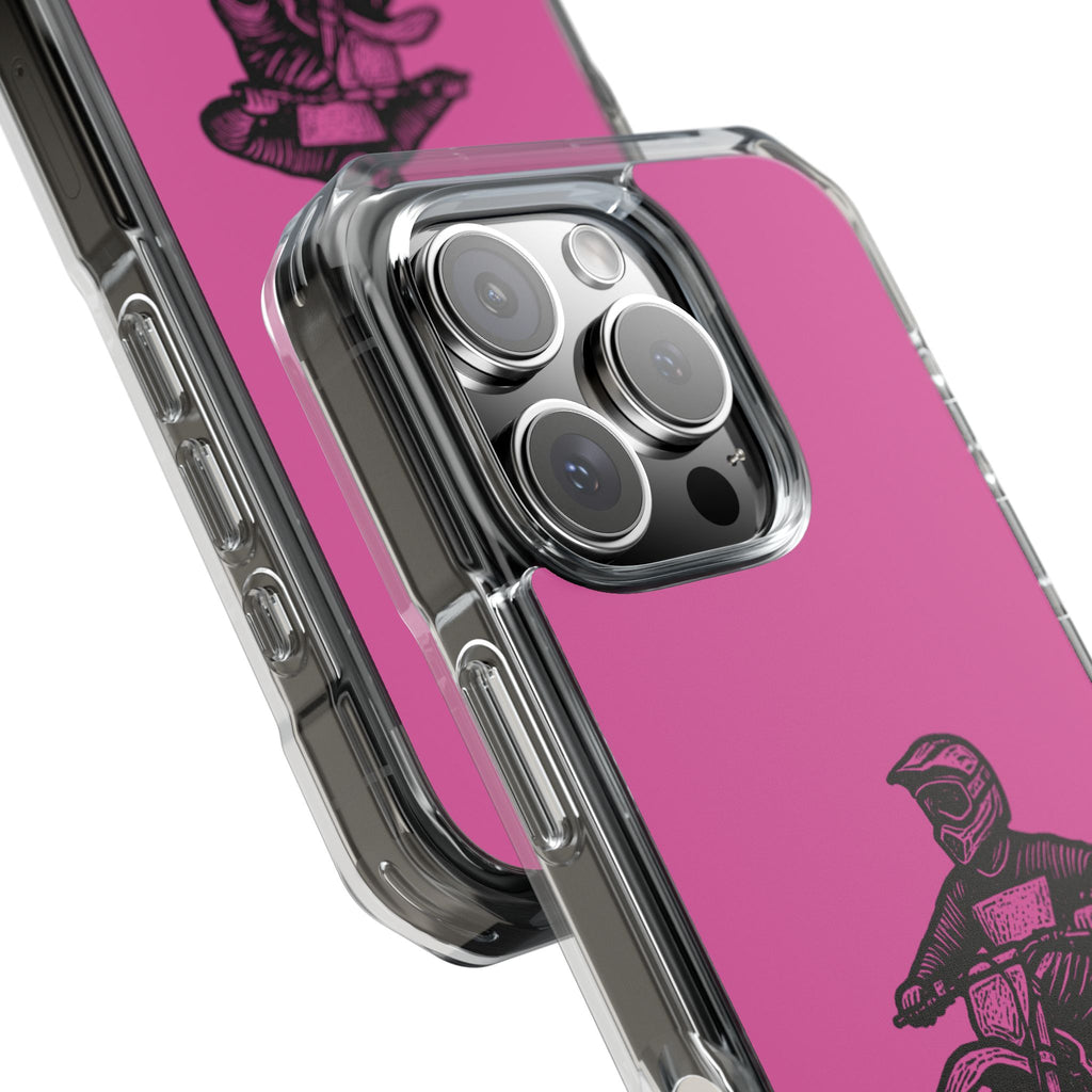 Linocut Dirt Bike Phone Case — Magnetic Clear Impact Case