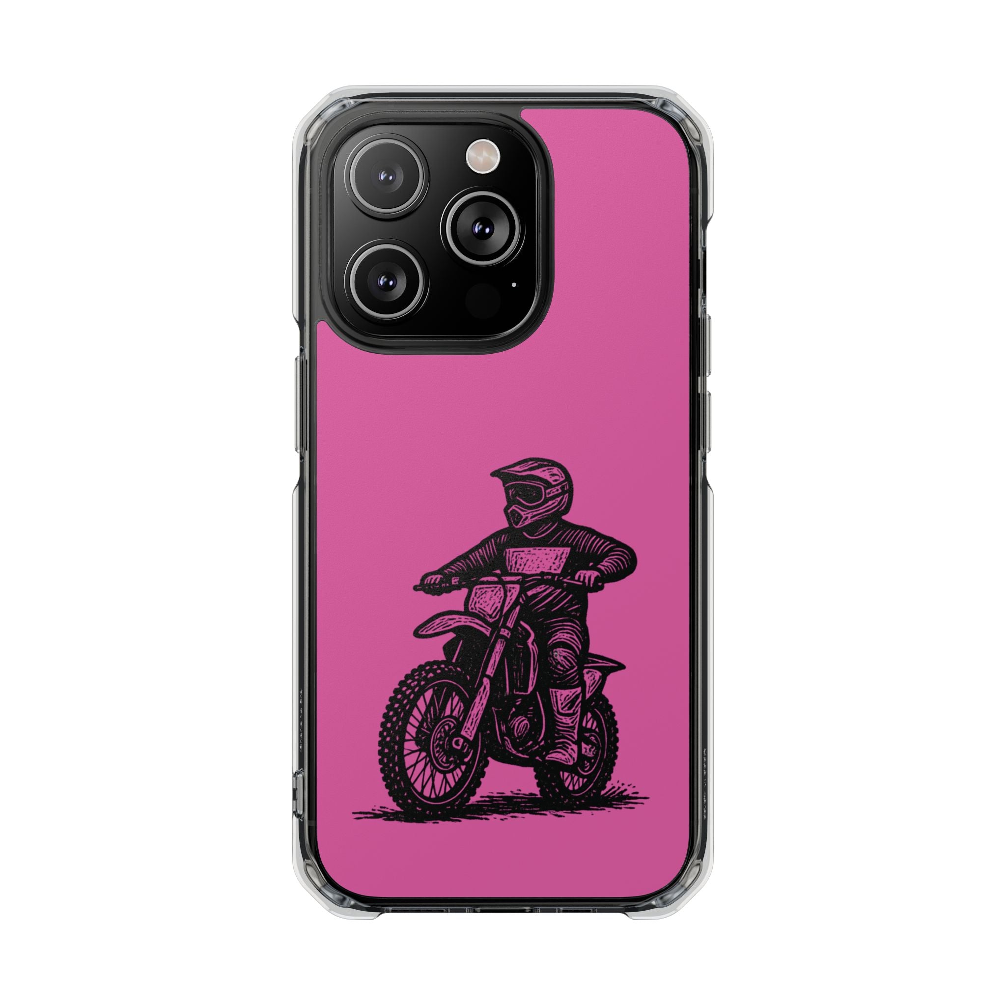 Linocut Dirt Bike Phone Case — Magnetic Clear Impact Case