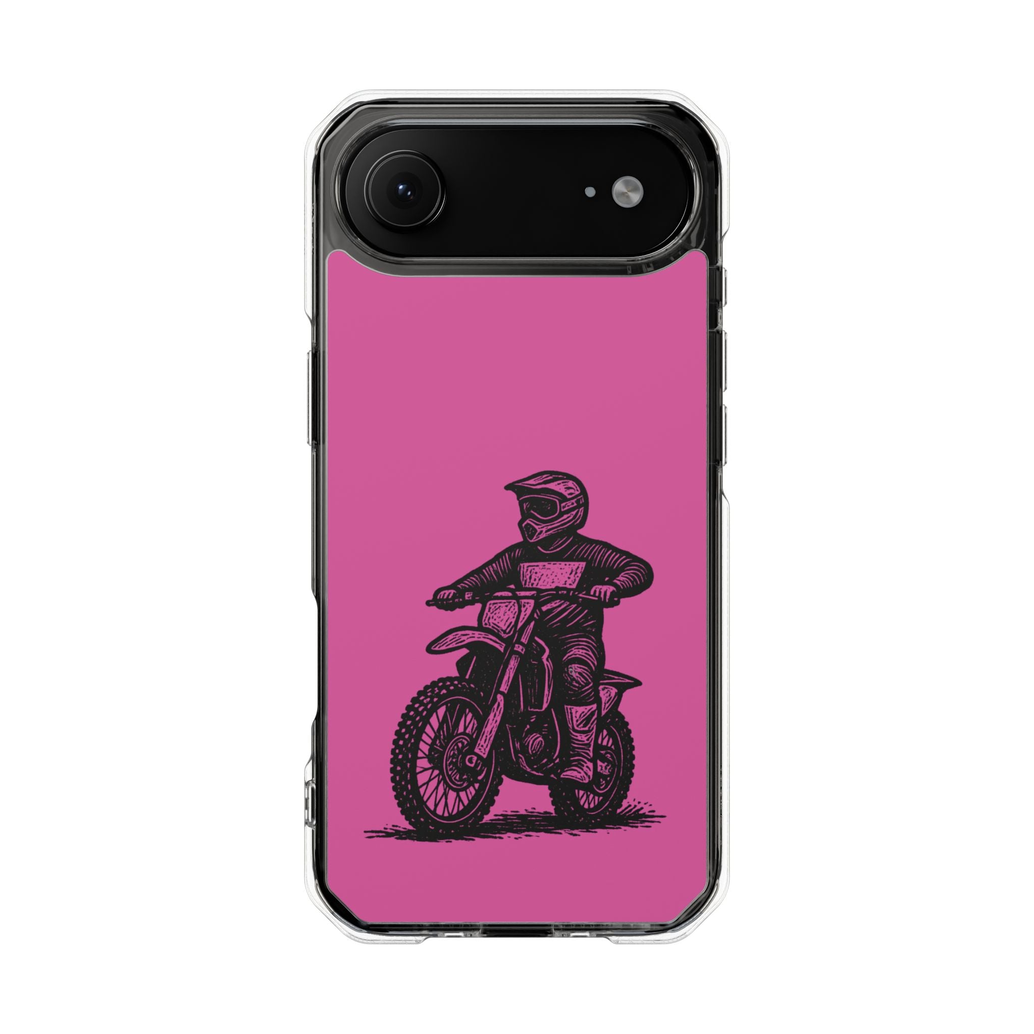 Linocut Dirt Bike Phone Case — Magnetic Clear Impact Case