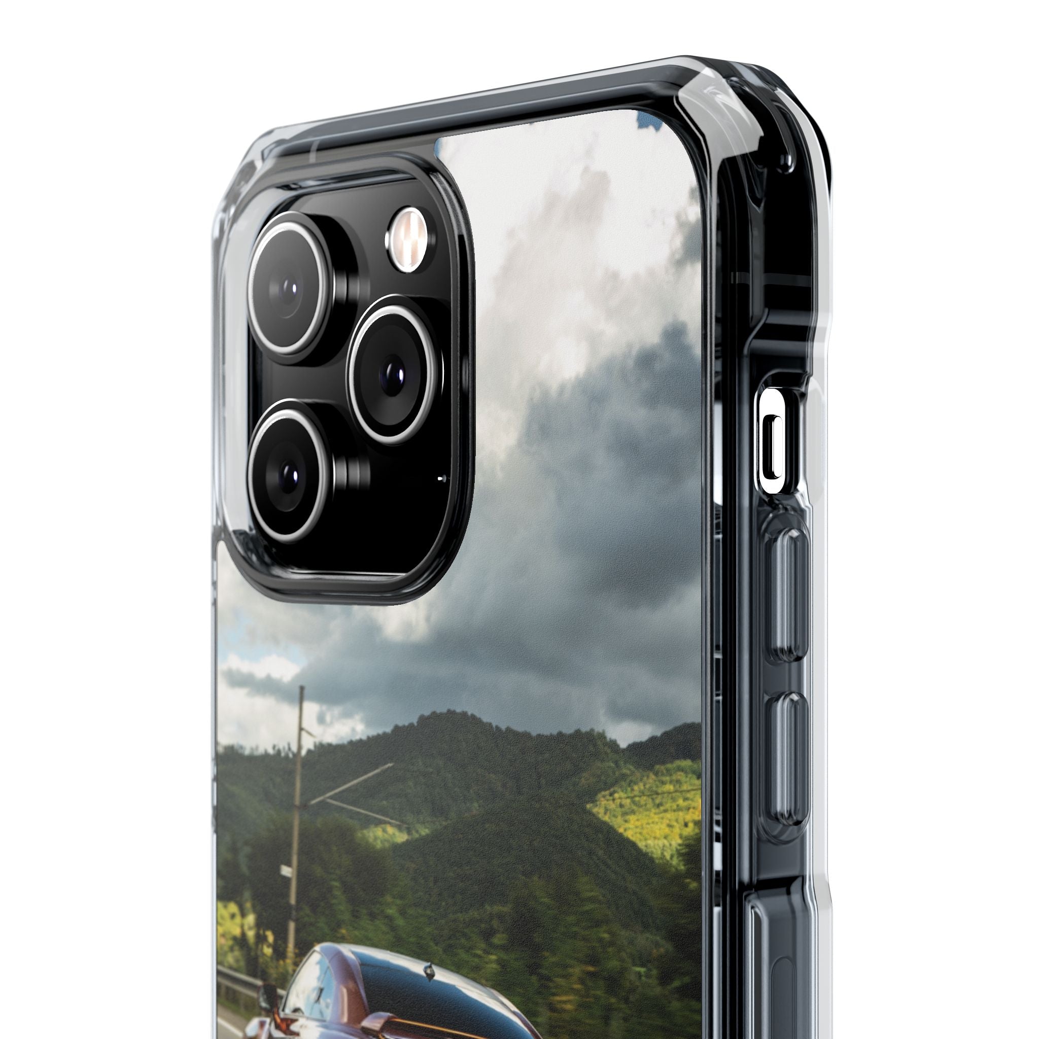Racing Vibes Clear Magnetic Phone Case — Fast Car Design