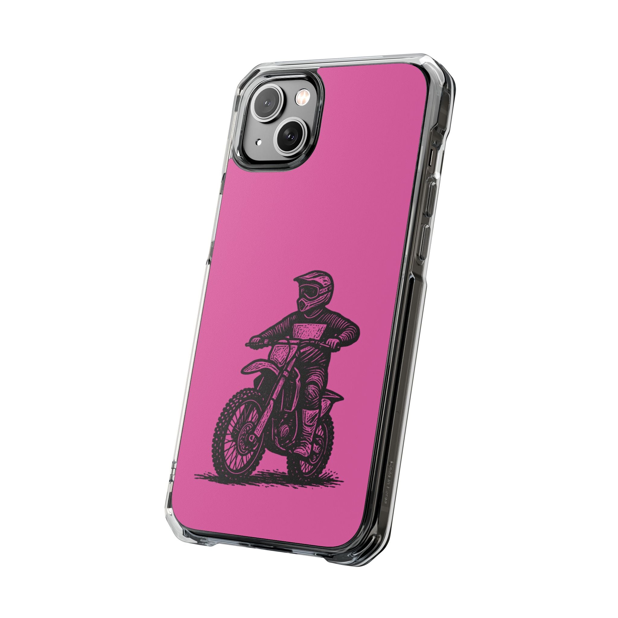 Linocut Dirt Bike Phone Case — Magnetic Clear Impact Case