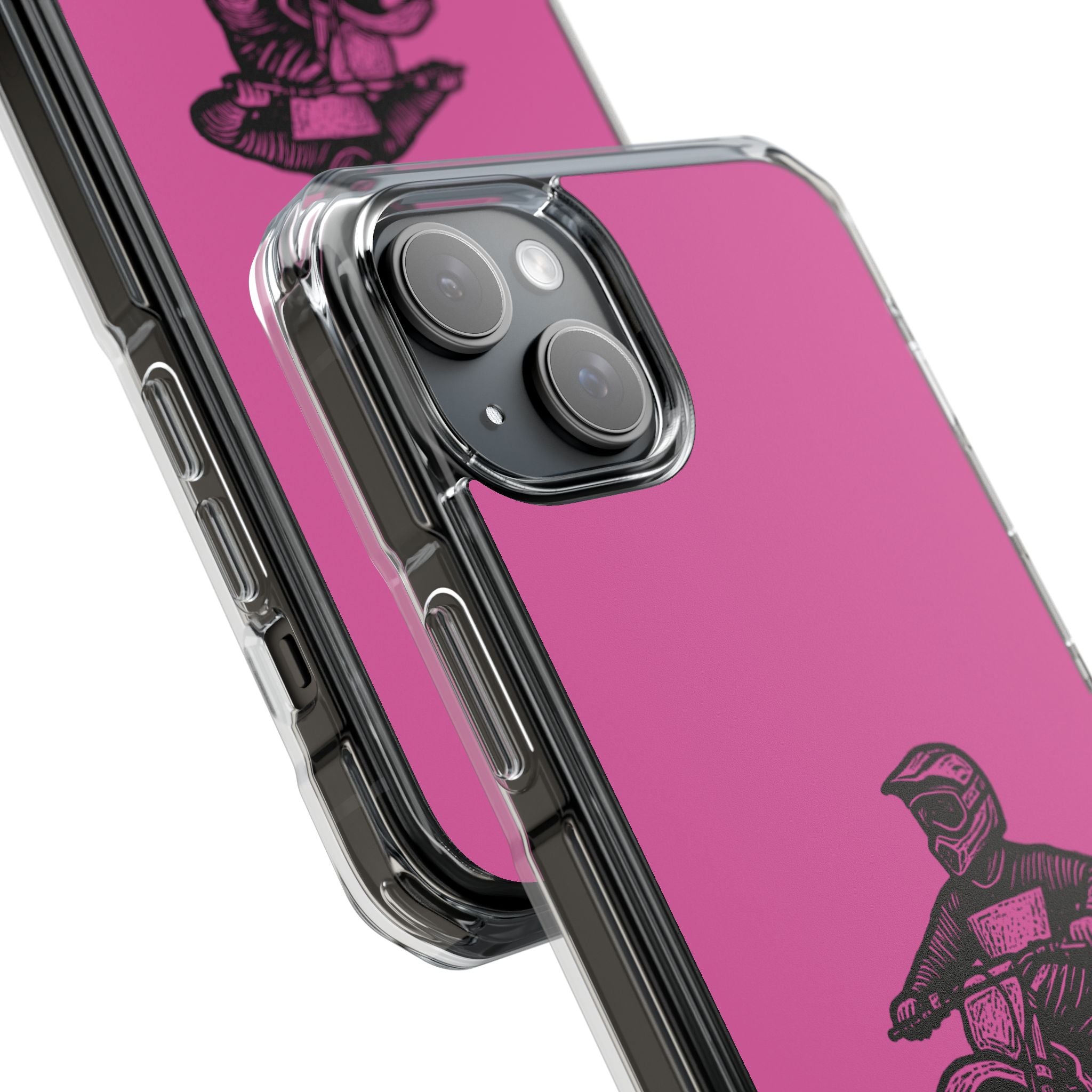 Linocut Dirt Bike Phone Case — Magnetic Clear Impact Case