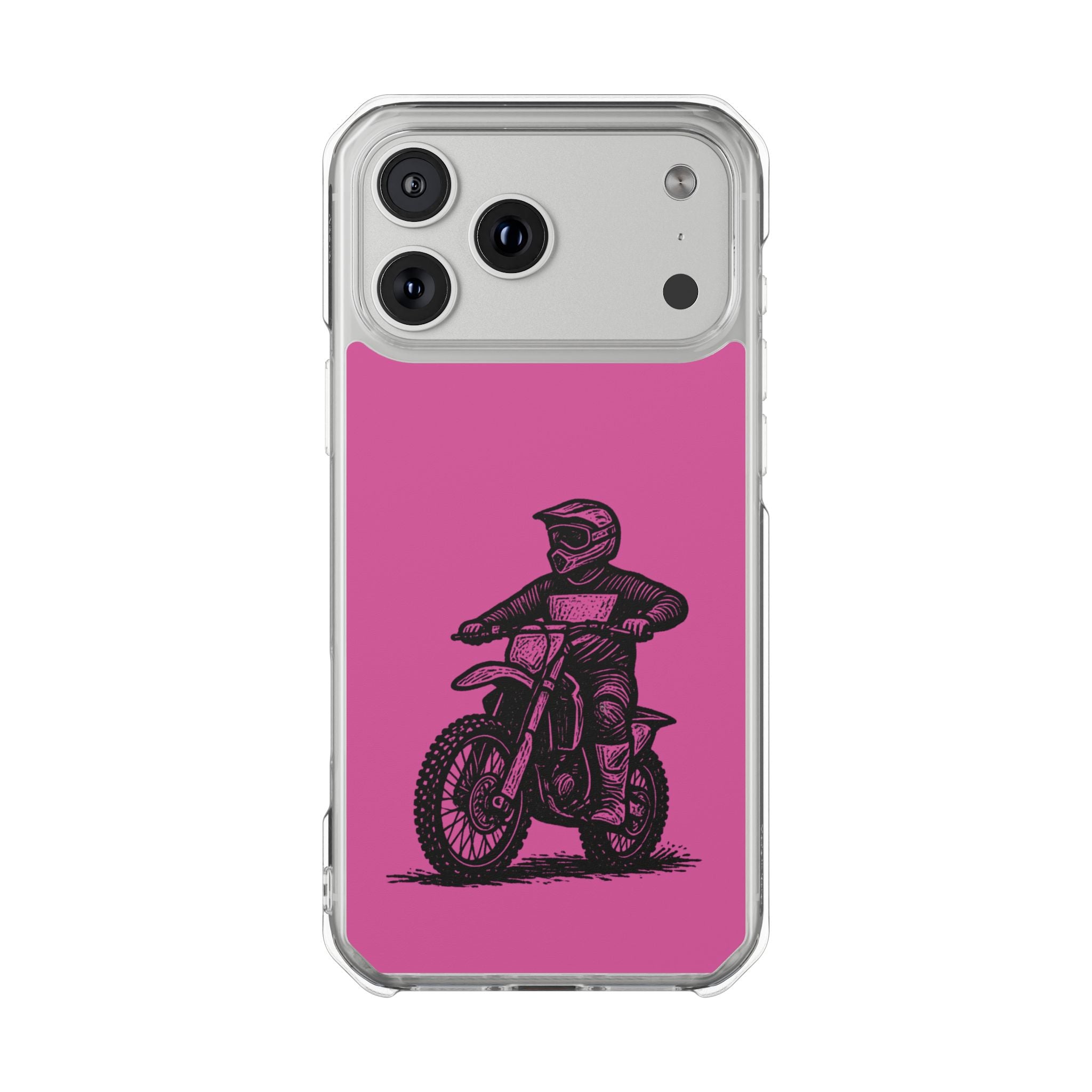 Linocut Dirt Bike Phone Case — Magnetic Clear Impact Case