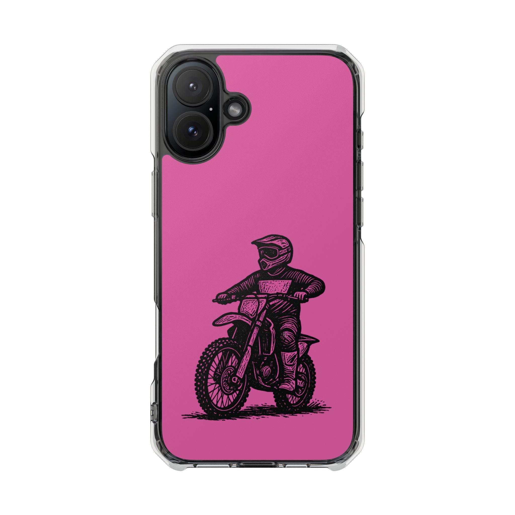 Linocut Dirt Bike Phone Case — Magnetic Clear Impact Case
