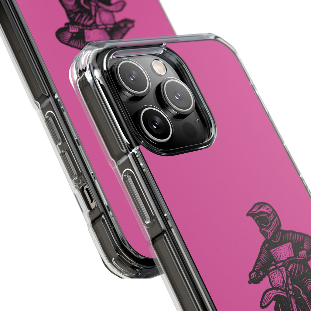 Linocut Dirt Bike Phone Case — Magnetic Clear Impact Case