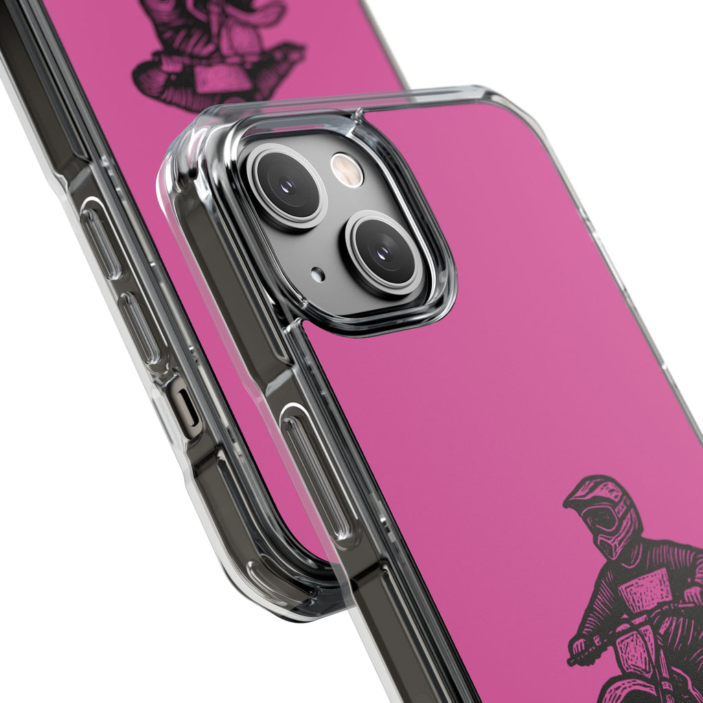 Linocut Dirt Bike Phone Case — Magnetic Clear Impact Case