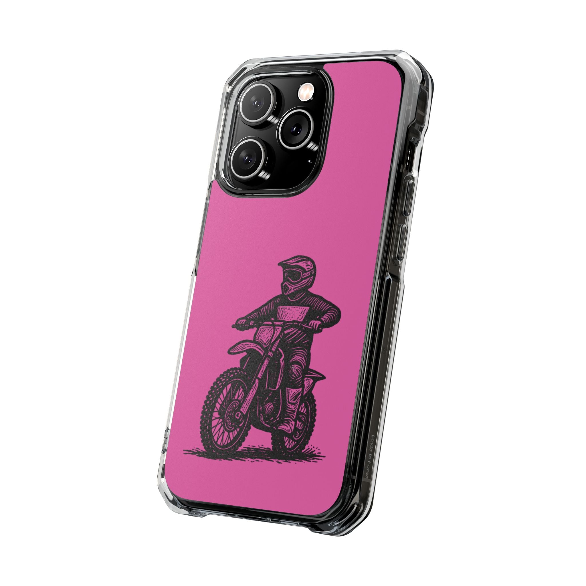 Linocut Dirt Bike Phone Case — Magnetic Clear Impact Case