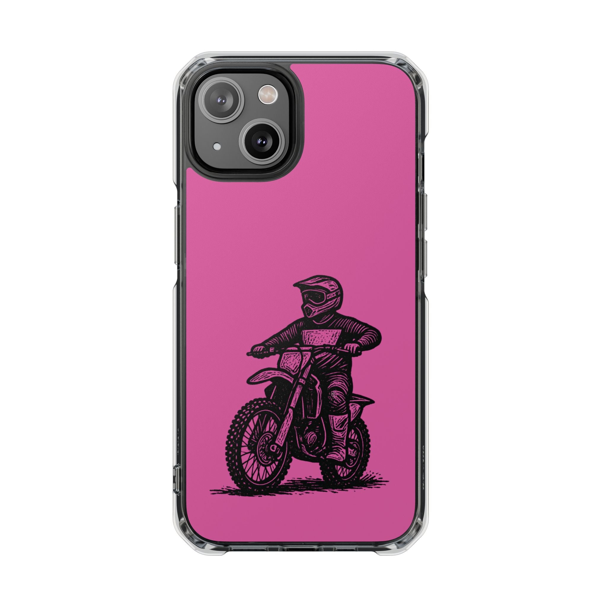 Linocut Dirt Bike Phone Case — Magnetic Clear Impact Case