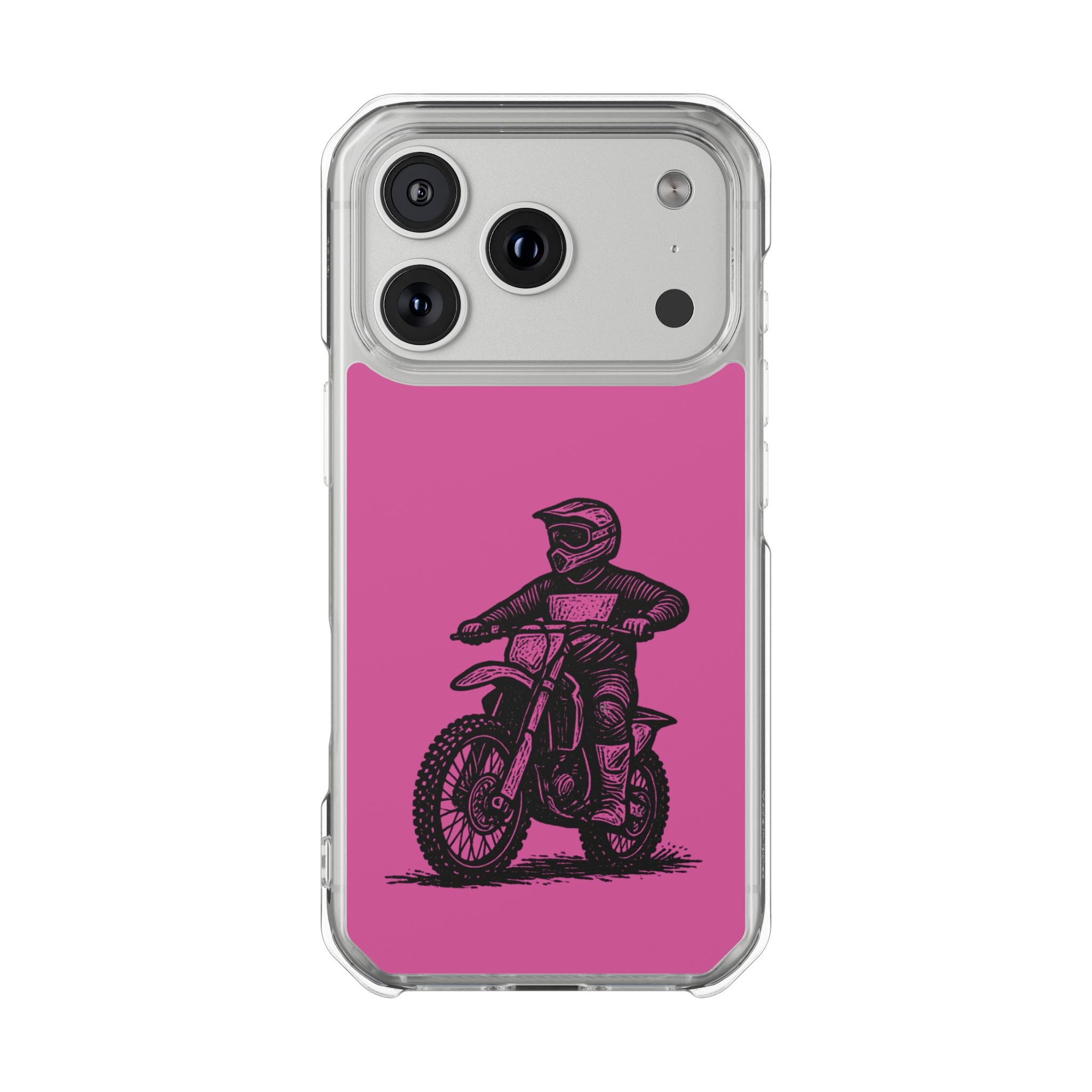 Linocut Dirt Bike Phone Case — Magnetic Clear Impact Case