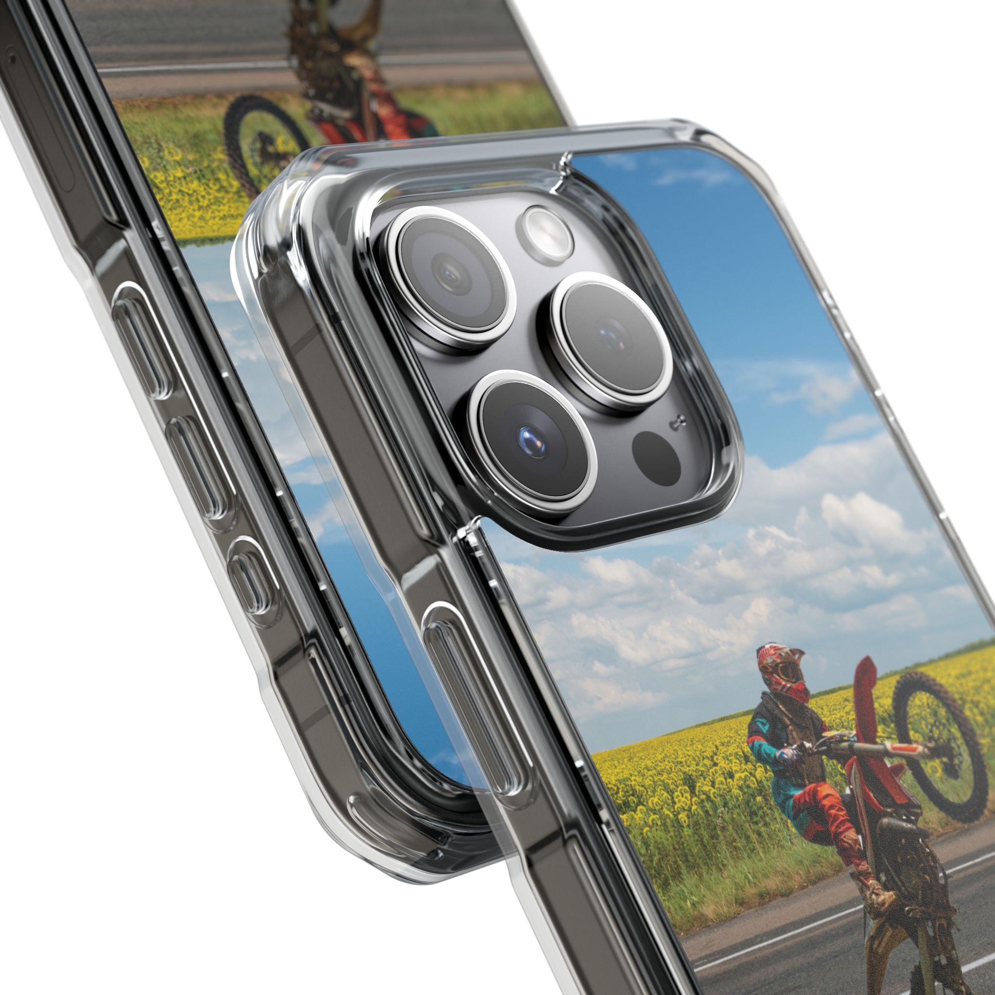 Dirt Bike Wheelie Phone Case — Magnetic Clear Impact Case