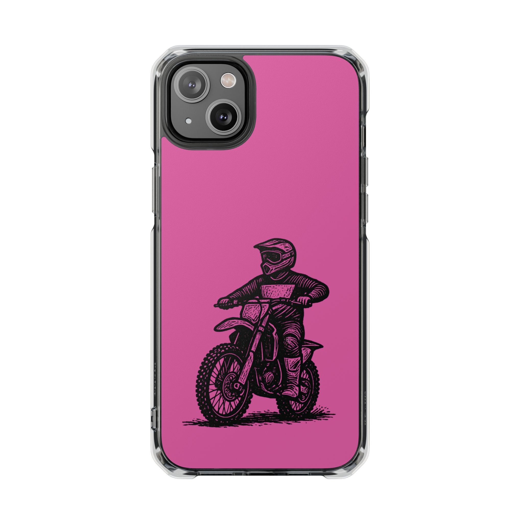 Linocut Dirt Bike Phone Case — Magnetic Clear Impact Case