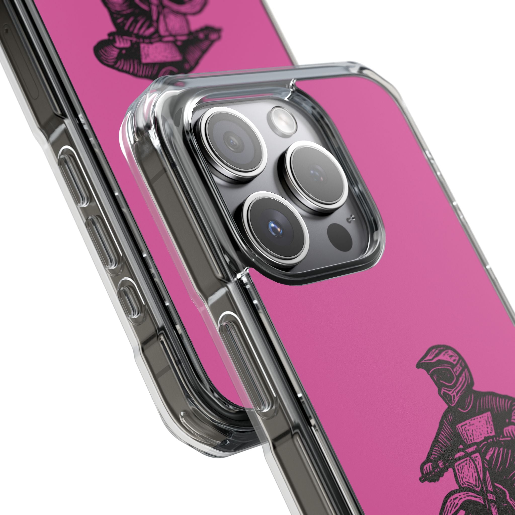 Linocut Dirt Bike Phone Case — Magnetic Clear Impact Case