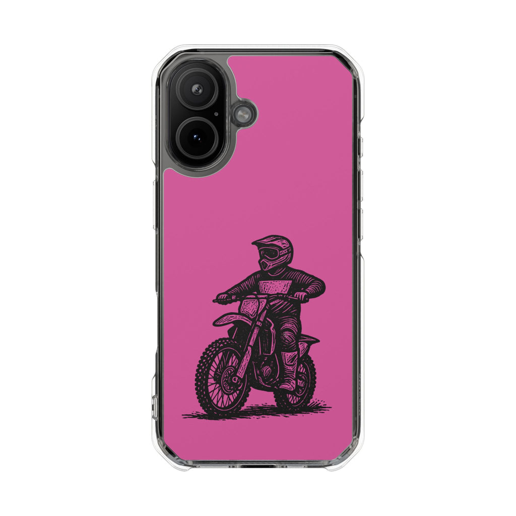 Linocut Dirt Bike Phone Case — Magnetic Clear Impact Case