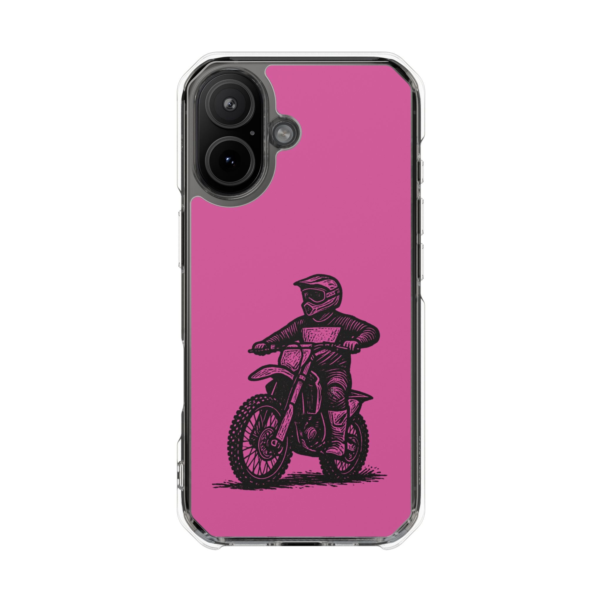 Linocut Dirt Bike Phone Case — Magnetic Clear Impact Case