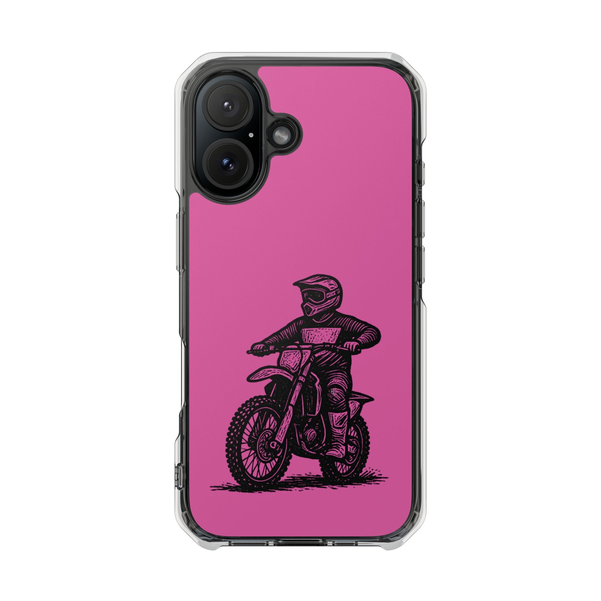 Linocut Dirt Bike Phone Case — Magnetic Clear Impact Case