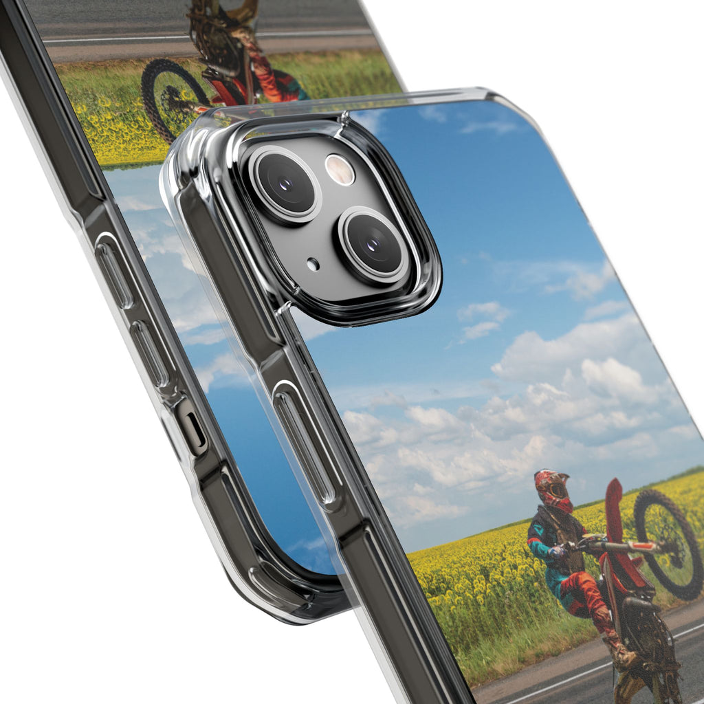 Dirt Bike Wheelie Phone Case — Magnetic Clear Impact Case