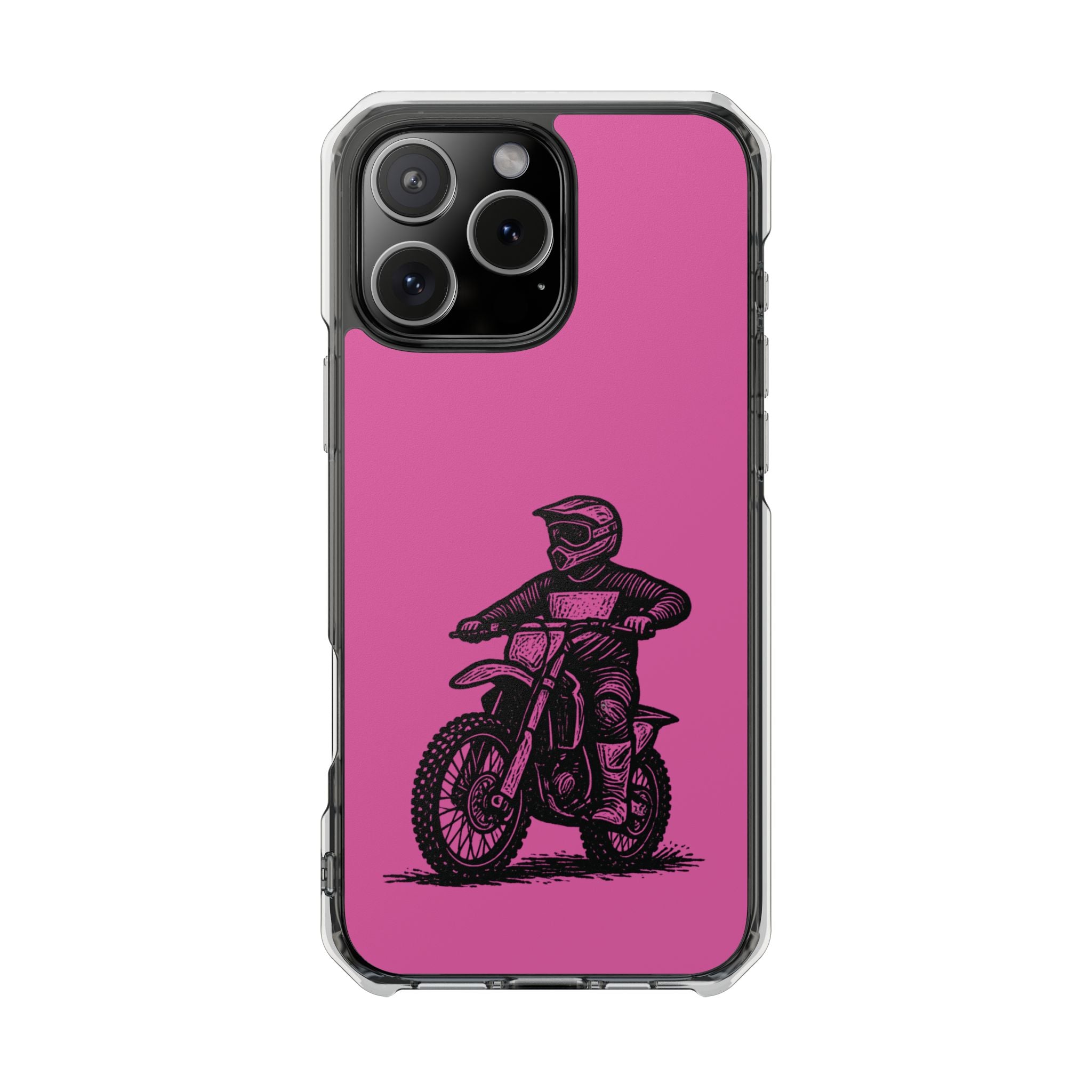 Linocut Dirt Bike Phone Case — Magnetic Clear Impact Case