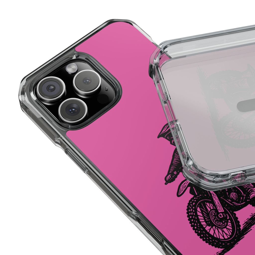 Linocut Dirt Bike Phone Case — Magnetic Clear Impact Case