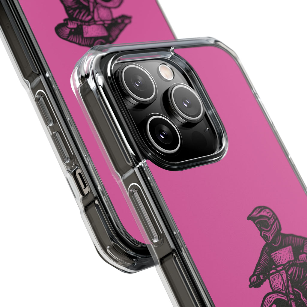 Linocut Dirt Bike Phone Case — Magnetic Clear Impact Case
