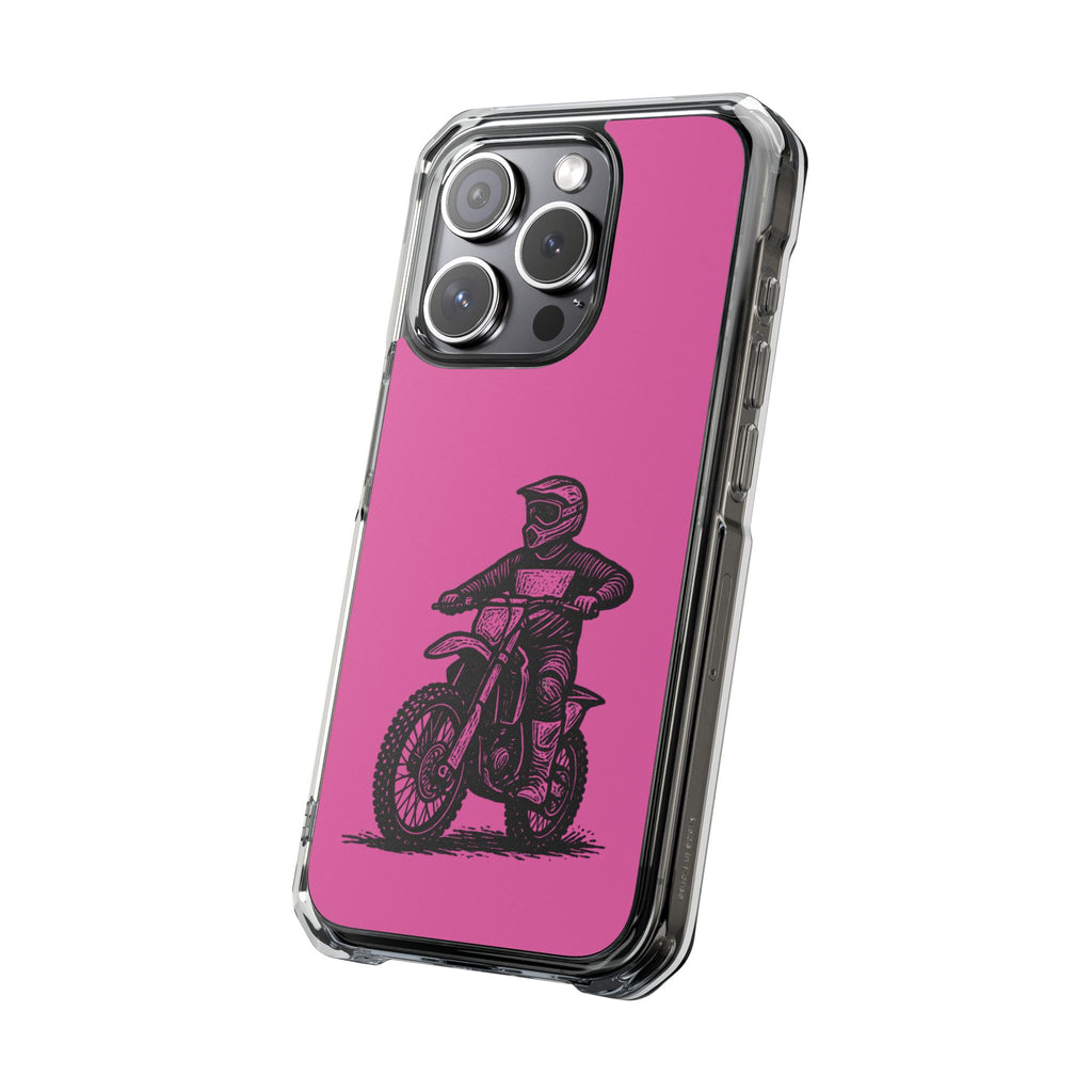 Linocut Dirt Bike Phone Case — Magnetic Clear Impact Case