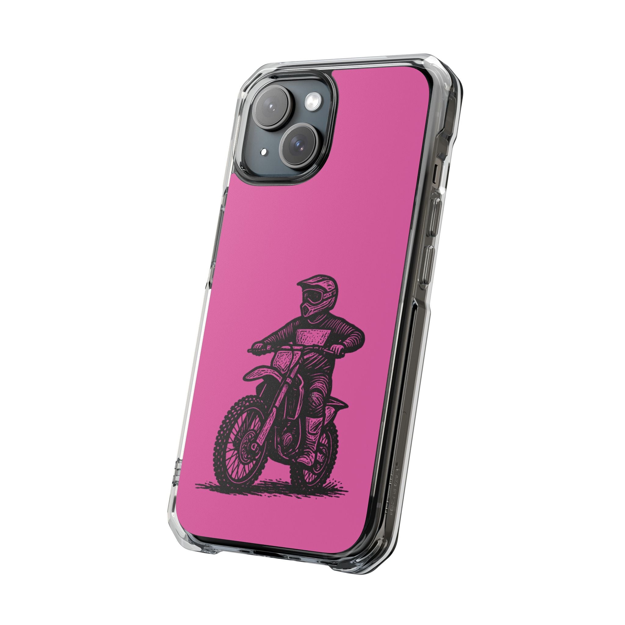Linocut Dirt Bike Phone Case — Magnetic Clear Impact Case