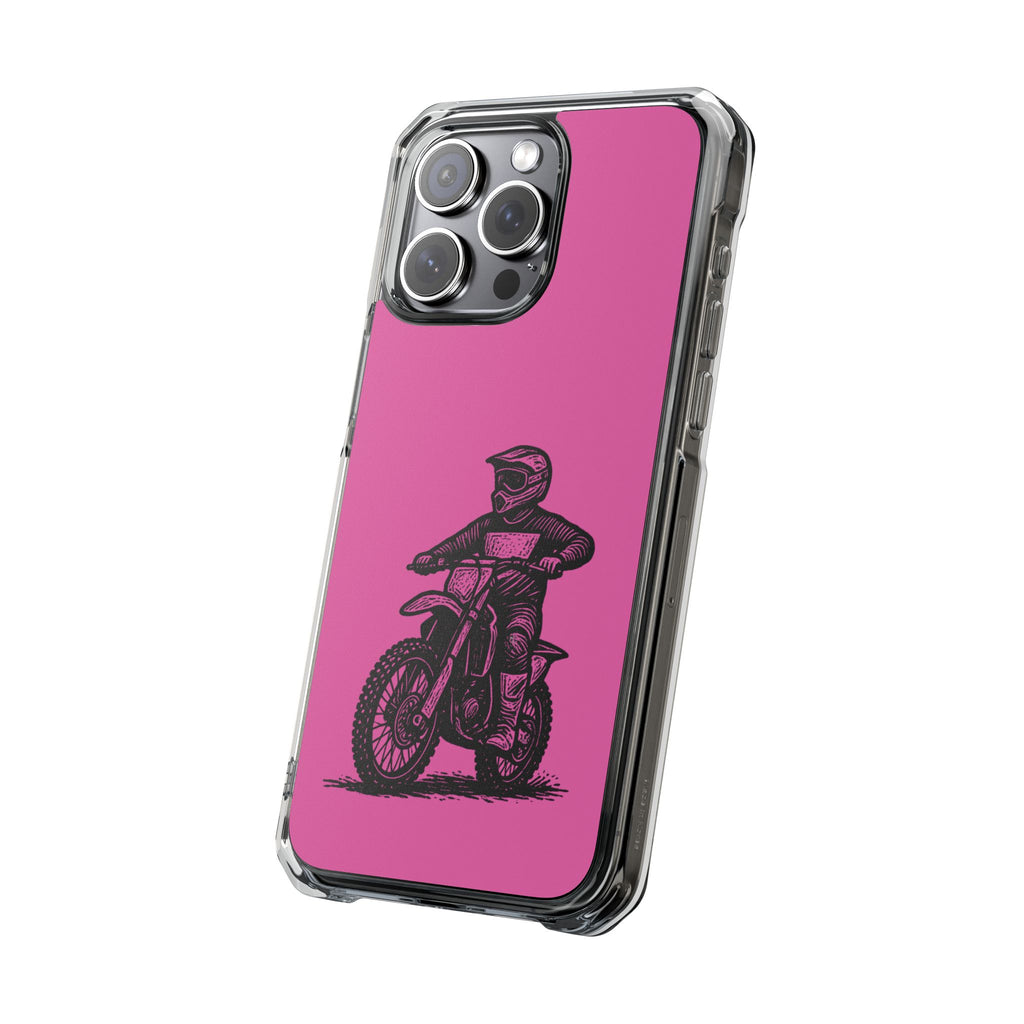Linocut Dirt Bike Phone Case — Magnetic Clear Impact Case