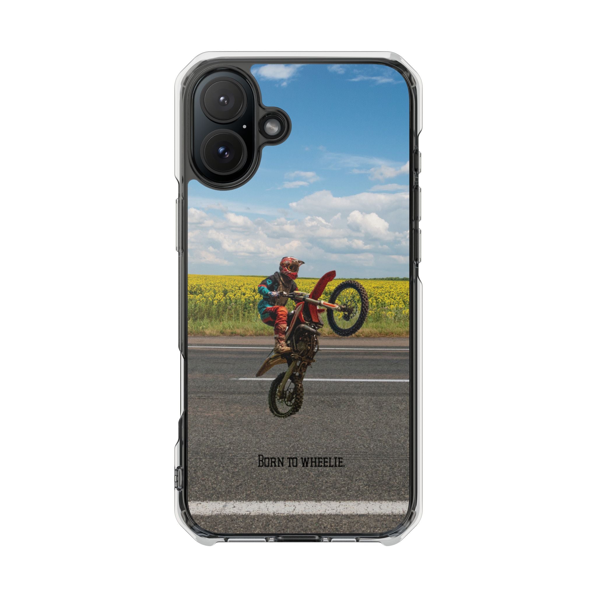 Dirt Bike Wheelie Phone Case — Magnetic Clear Impact Case