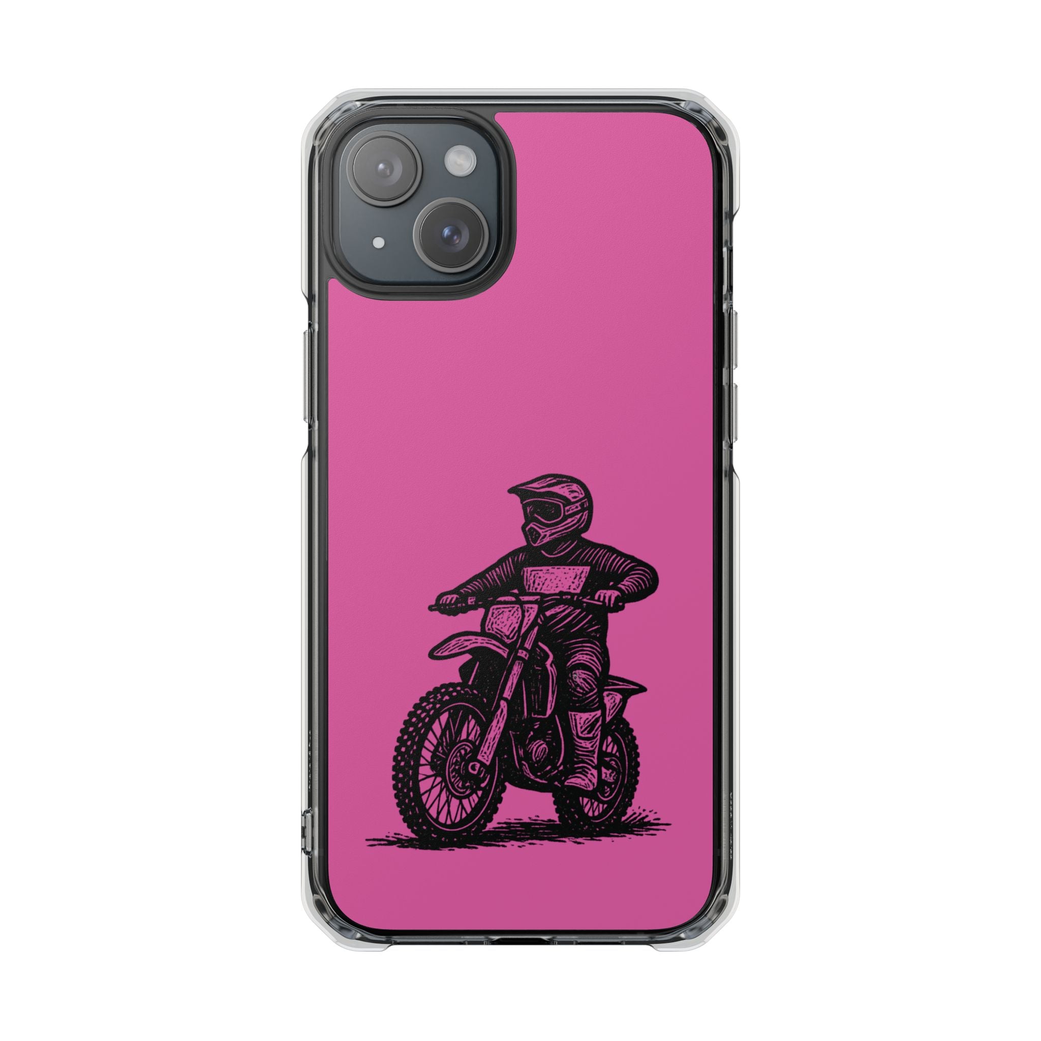 Linocut Dirt Bike Phone Case — Magnetic Clear Impact Case