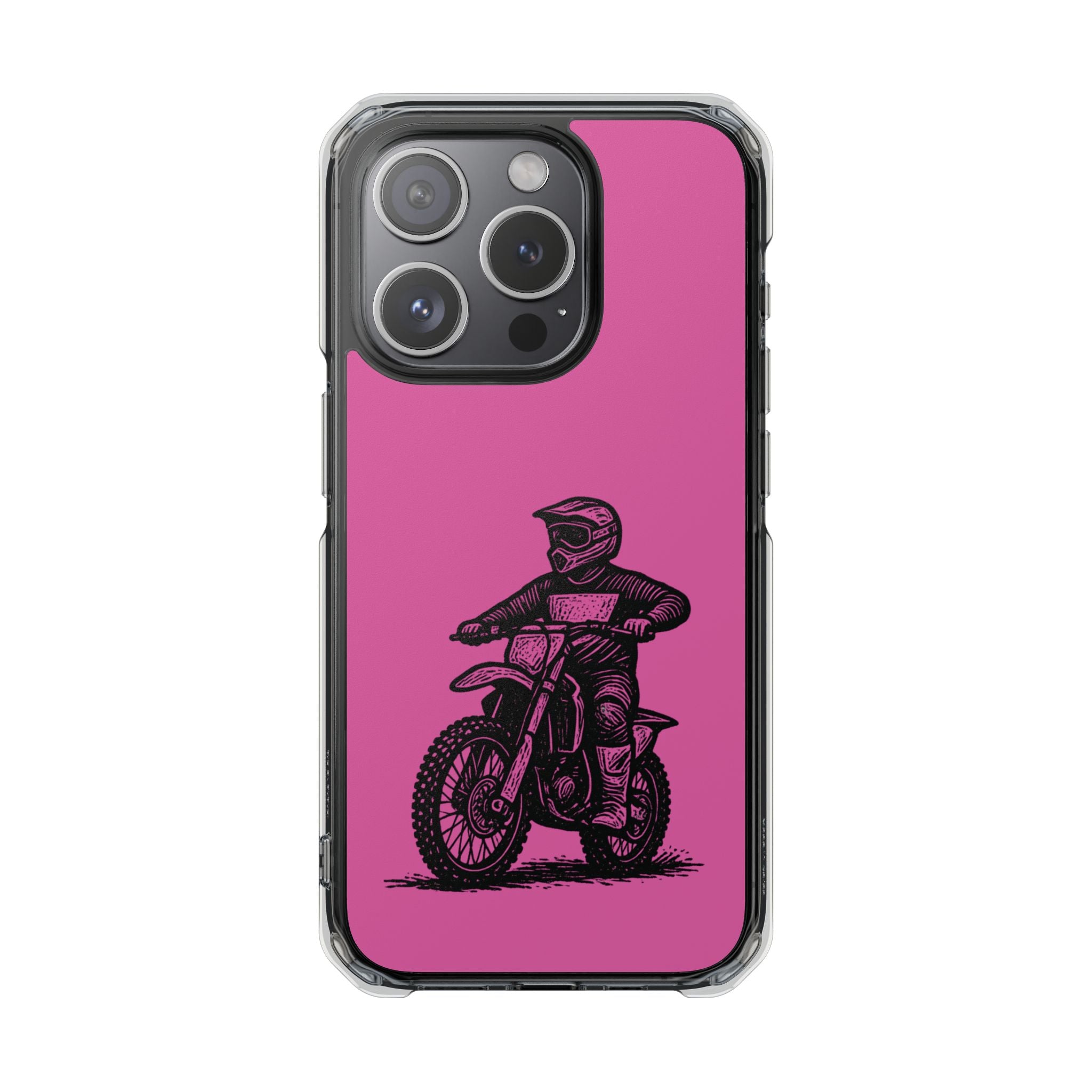Linocut Dirt Bike Phone Case — Magnetic Clear Impact Case