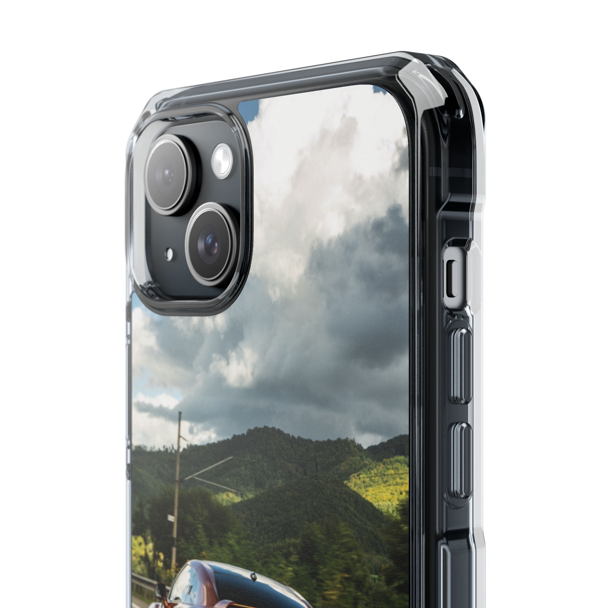 Racing Vibes Clear Magnetic Phone Case — Fast Car Design