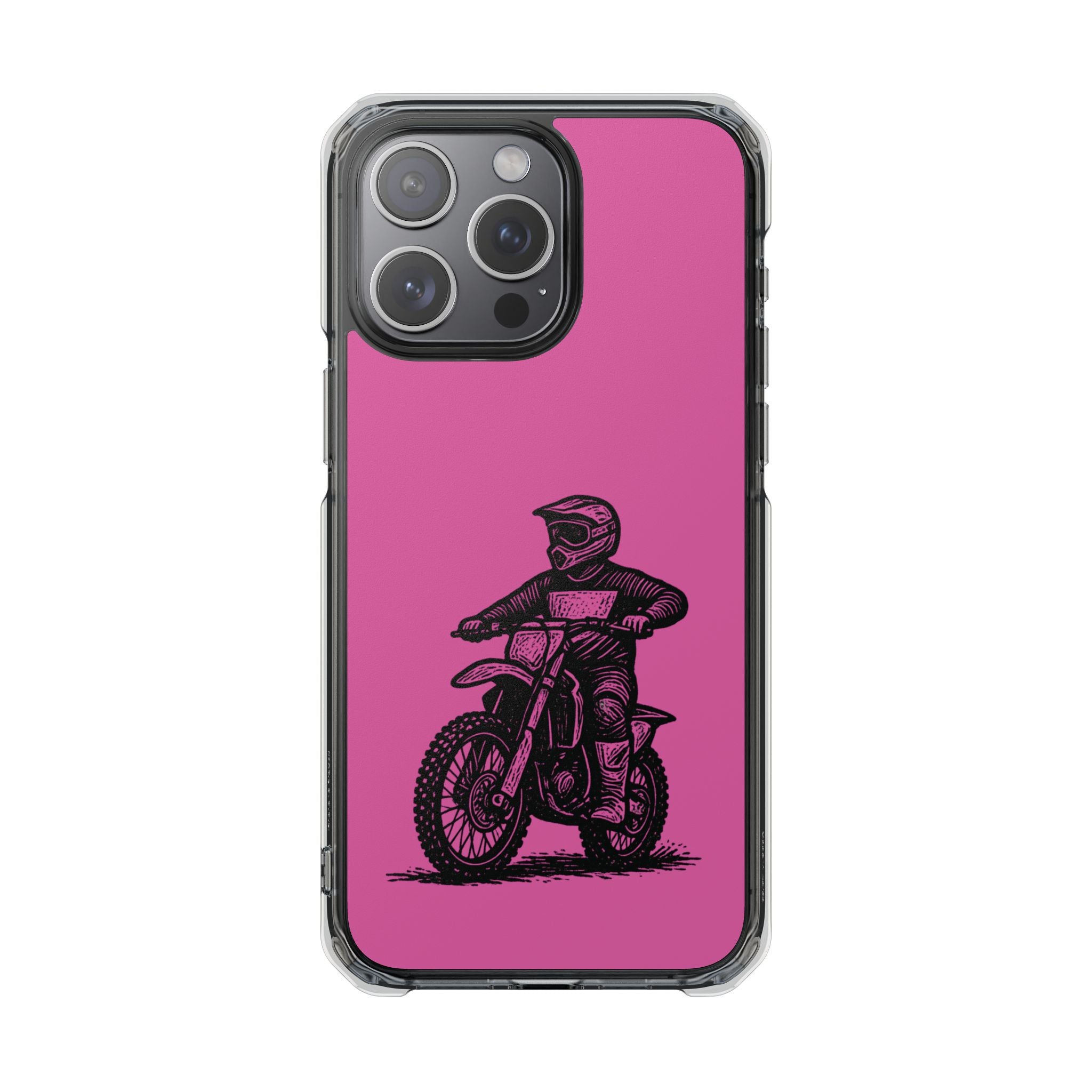 Linocut Dirt Bike Phone Case — Magnetic Clear Impact Case