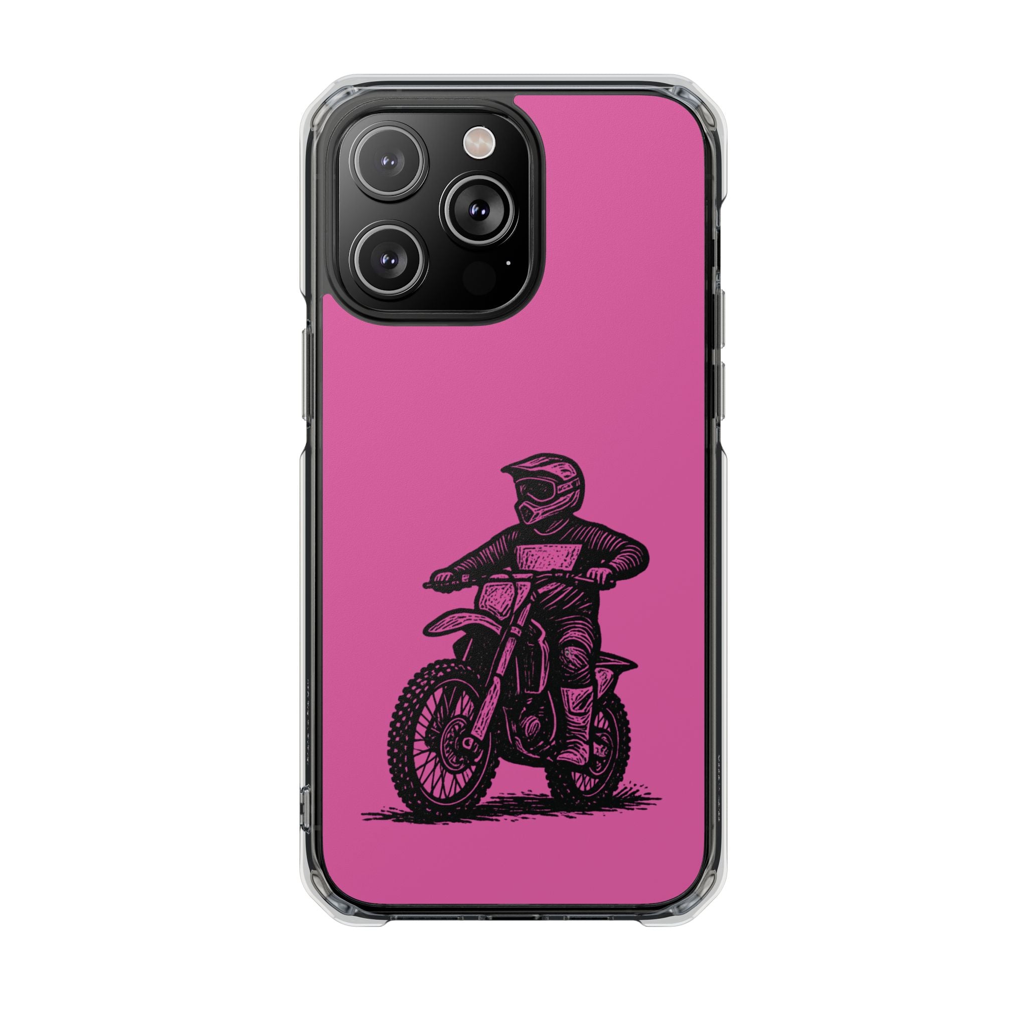 Linocut Dirt Bike Phone Case — Magnetic Clear Impact Case