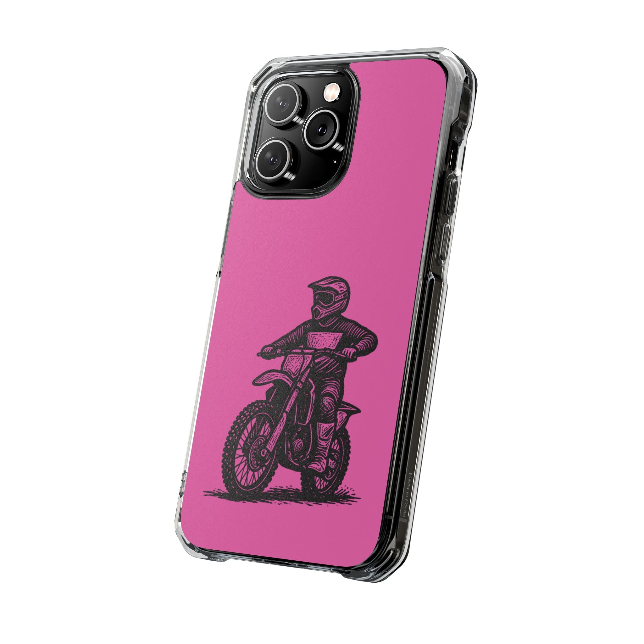 Linocut Dirt Bike Phone Case — Magnetic Clear Impact Case