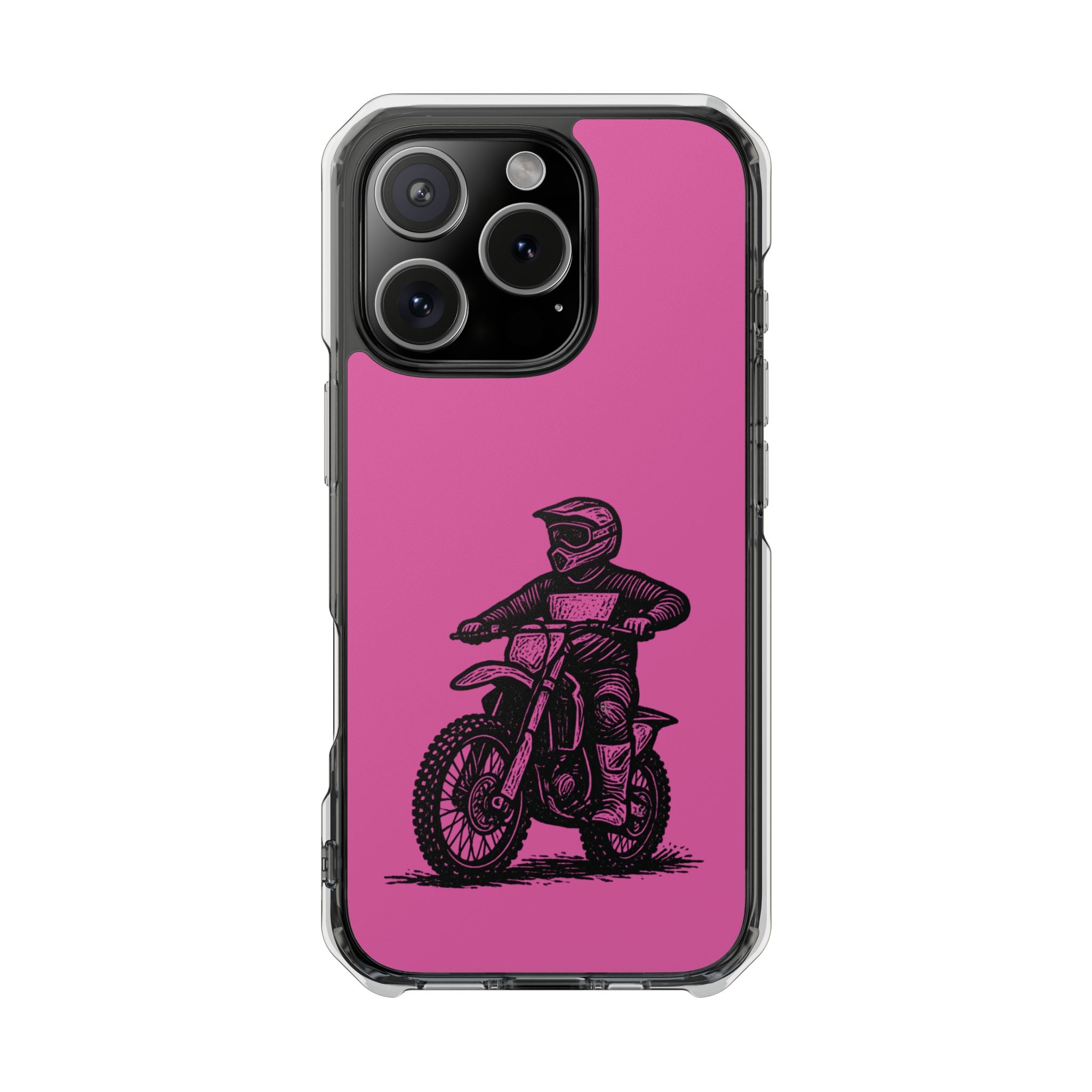 Linocut Dirt Bike Phone Case — Magnetic Clear Impact Case