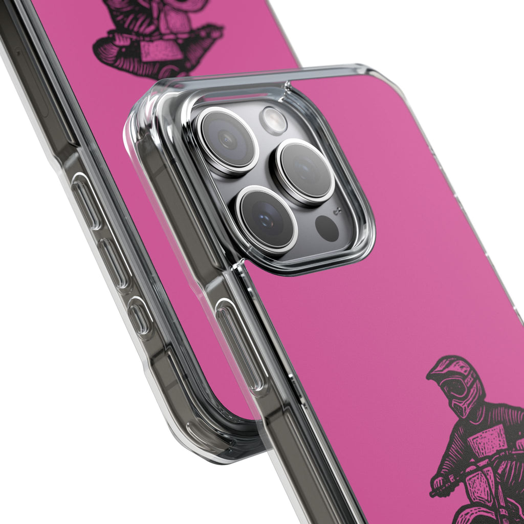 Linocut Dirt Bike Phone Case — Magnetic Clear Impact Case