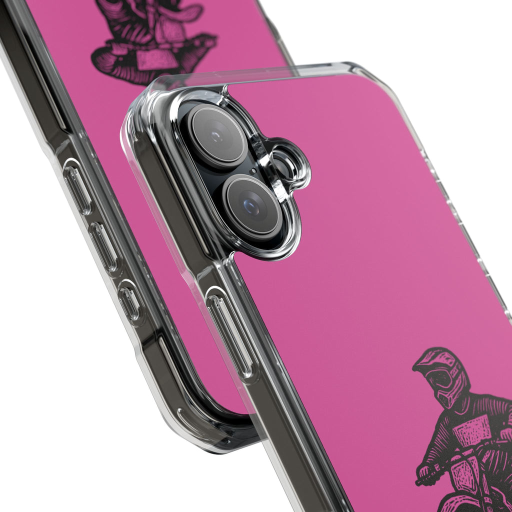 Linocut Dirt Bike Phone Case — Magnetic Clear Impact Case