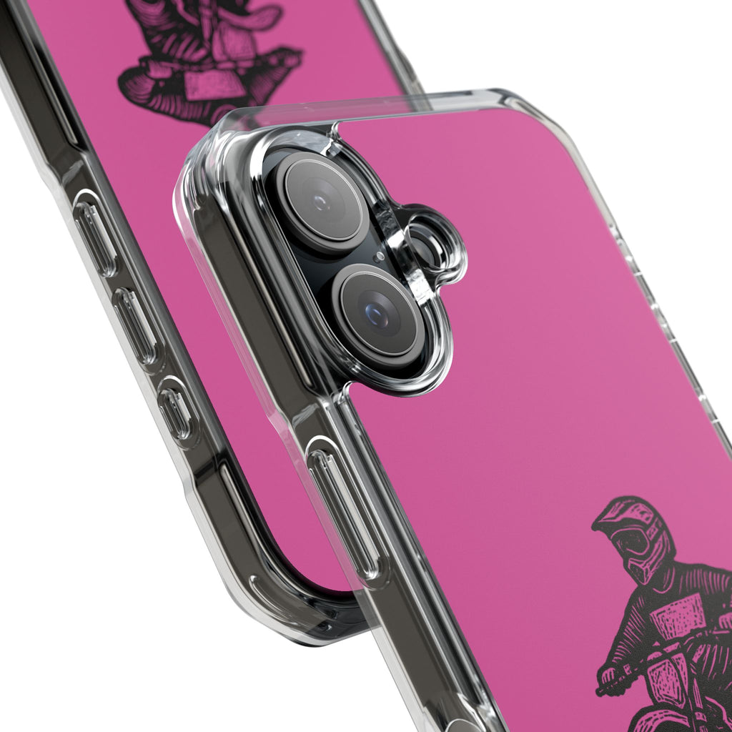 Linocut Dirt Bike Phone Case — Magnetic Clear Impact Case