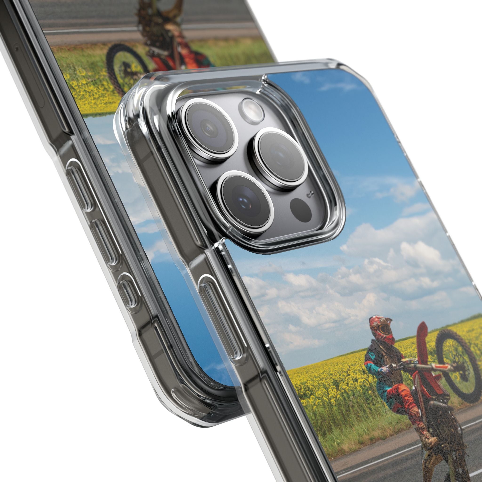 Dirt Bike Wheelie Phone Case — Magnetic Clear Impact Case