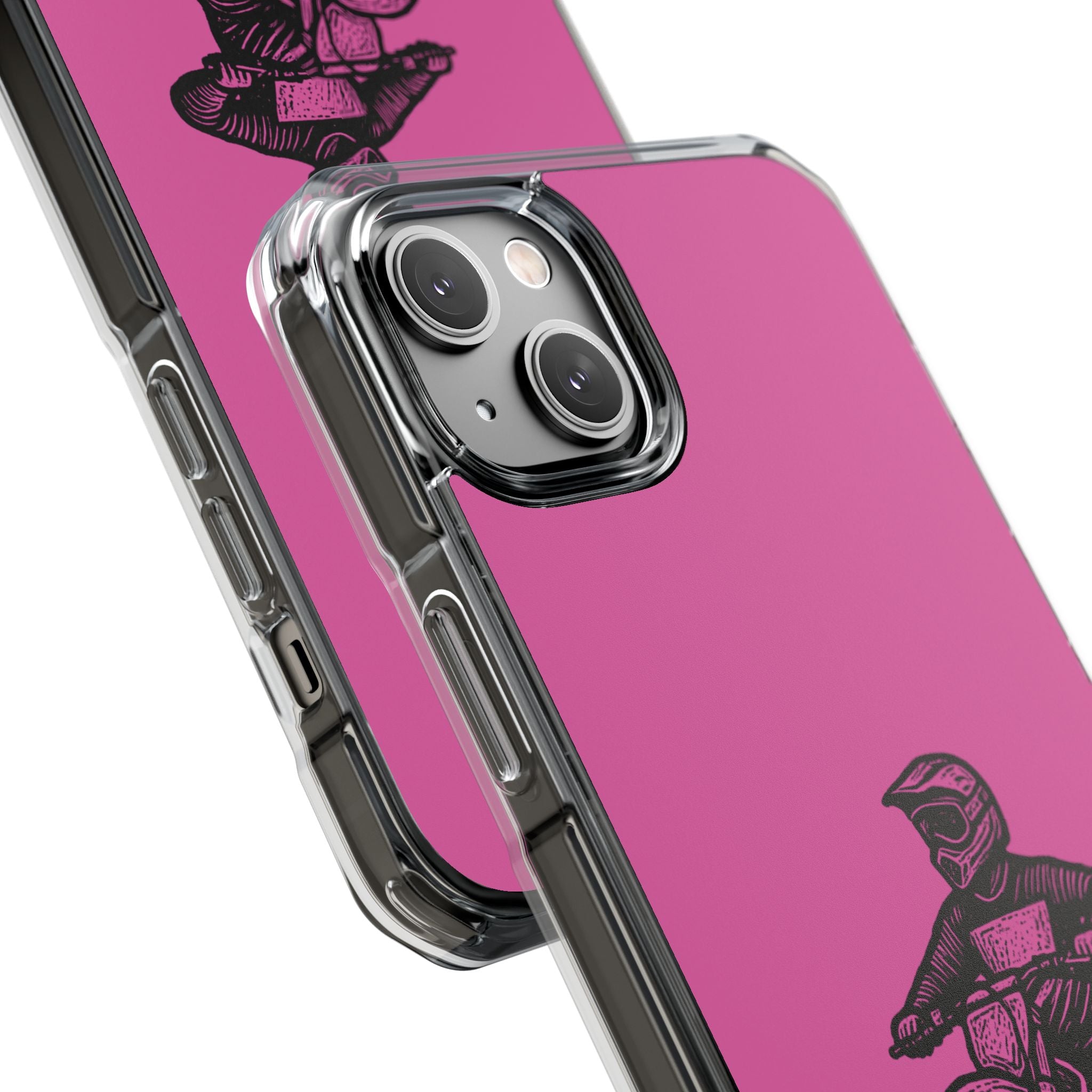 Linocut Dirt Bike Phone Case — Magnetic Clear Impact Case